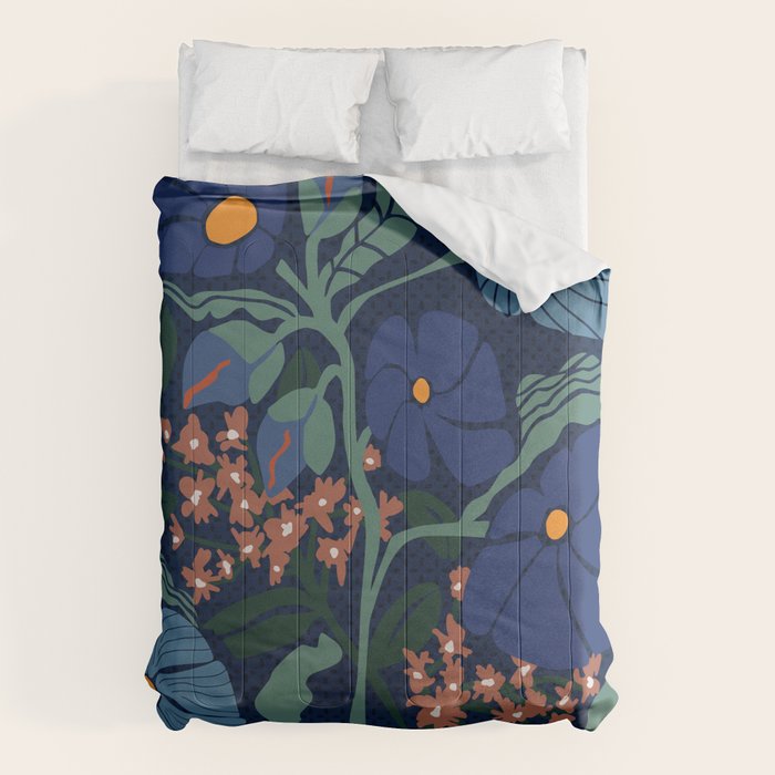 Klimt flower dark blue Comforter Gallery Image 1