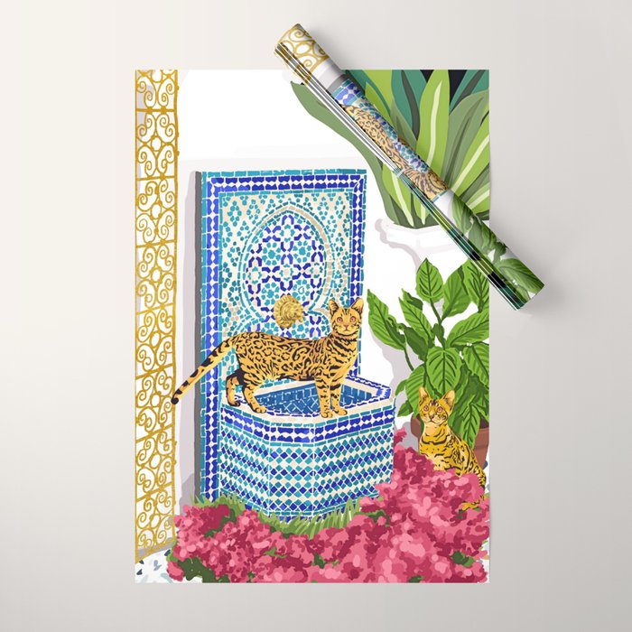 Royal Bengal Cats | Palace Pets & Architecture Building | Exotic Travel Urban Jungle Terrazzo Tiles Wrapping Paper Gallery Image 1
