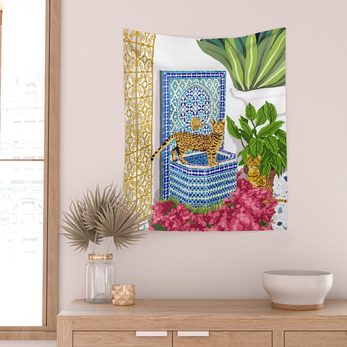 Royal Bengal Cats | Palace Pets & Architecture Building | Exotic Travel Urban Jungle Terrazzo Tiles Wall Tapestry Gallery Image 2
