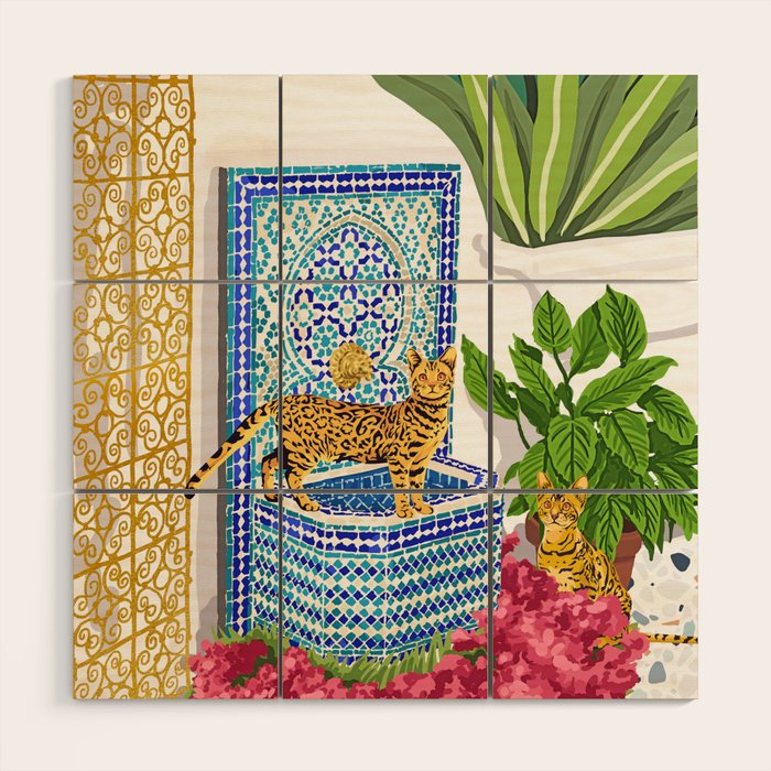 Royal Bengal Cats | Palace Pets & Architecture Building | Exotic Travel Urban Jungle Terrazzo Tiles Wood Wall Art Gallery Image 1