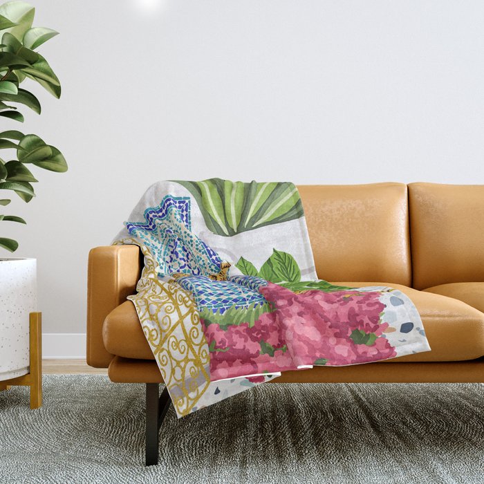 Royal Bengal Cats | Palace Pets & Architecture Building | Exotic Travel Urban Jungle Terrazzo Tiles Throw Blanket Gallery Image 1
