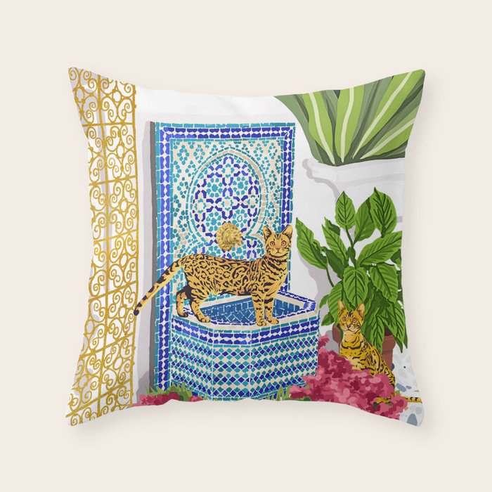 Royal Bengal Cats | Palace Pets & Architecture Building | Exotic Travel Urban Jungle Terrazzo Tiles Throw Pillow Gallery Image 6