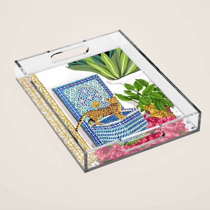 Royal Bengal Cats | Palace Pets & Architecture Building | Exotic Travel Urban Jungle Terrazzo Tiles Acrylic Tray Gallery Image 1