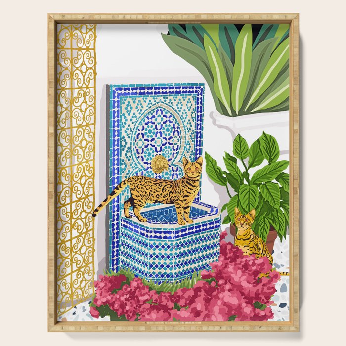 Royal Bengal Cats | Palace Pets & Architecture Building | Exotic Travel Urban Jungle Terrazzo Tiles Serving Tray Gallery Image 1