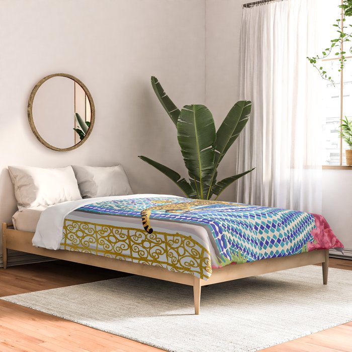 Royal Bengal Cats | Palace Pets & Architecture Building | Exotic Travel Urban Jungle Terrazzo Tiles Comforter Gallery Image 2