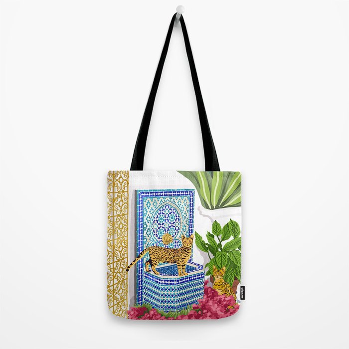 Royal Bengal Cats | Palace Pets & Architecture Building | Exotic Travel Urban Jungle Terrazzo Tiles Tote Bag Gallery Image 2