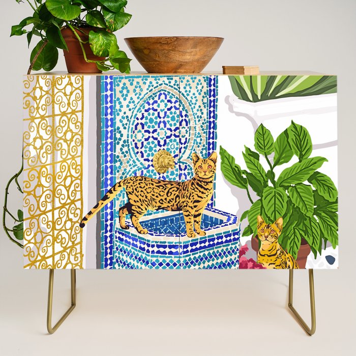 Royal Bengal Cats | Palace Pets & Architecture Building | Exotic Travel Urban Jungle Terrazzo Tiles Credenza Gallery Image 1