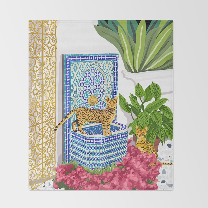 Royal Bengal Cats | Palace Pets & Architecture Building | Exotic Travel Urban Jungle Terrazzo Tiles Throw Blanket Gallery Image 2