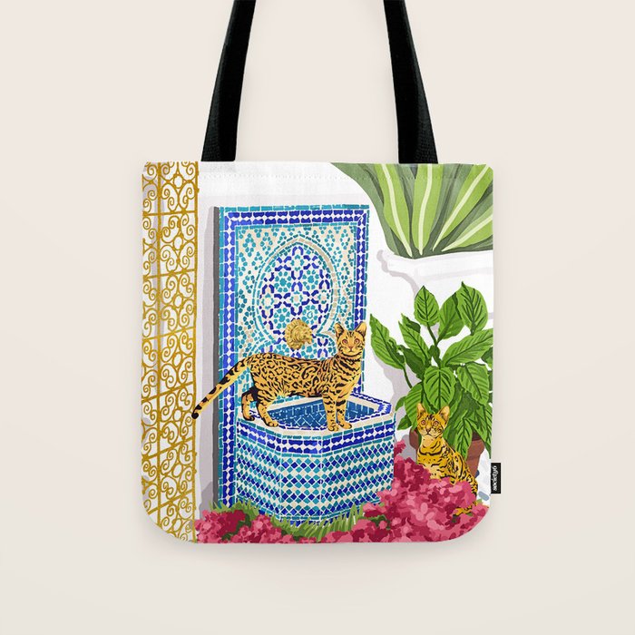 Royal Bengal Cats | Palace Pets & Architecture Building | Exotic Travel Urban Jungle Terrazzo Tiles Tote Bag Gallery Image 1