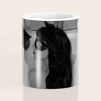 A girl and her cat lapping it up in milk; apartment bathtub nude portrait black and white photograph - photography - photographs Coffee Mug Gallery Image 4