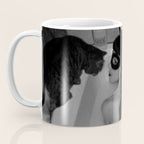 A girl and her cat lapping it up in milk; apartment bathtub nude portrait black and white photograph - photography - photographs Coffee Mug Gallery Image 3
