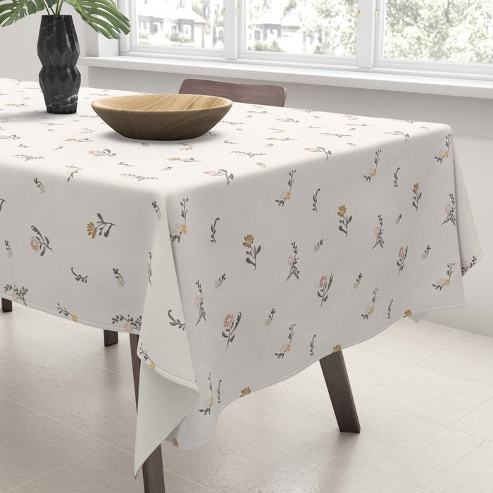 Sweet Pea Ditsy Floral - Pink, Charcoal, Mustard, Sage Tablecloth Gallery Image 3