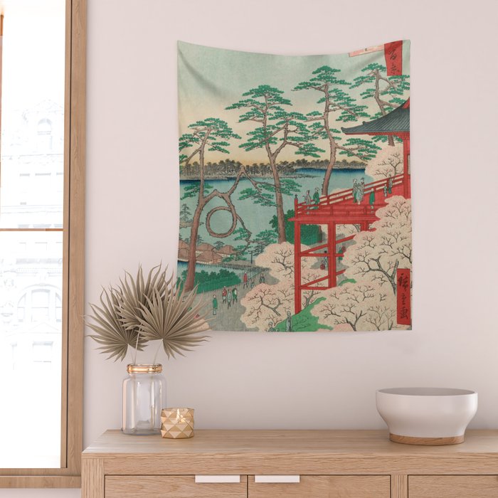 Spring Blossoms and Pond Ukiyo-e Japanese Art Wall Tapestry Gallery Image 2