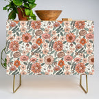 70s flowers - 70s, retro, spring, floral, florals, floral pattern, retro flowers, boho, hippie, earthy, muted Credenza Gallery Image 1