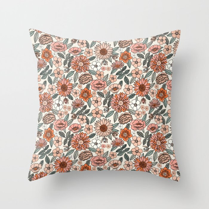 70s flowers - 70s, retro, spring, floral, florals, floral pattern, retro flowers, boho, hippie, earthy, muted Throw Pillow Gallery Image 6