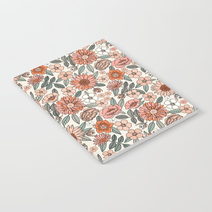 70s flowers - 70s, retro, spring, floral, florals, floral pattern, retro flowers, boho, hippie, earthy, muted Notebook Gallery Image 1