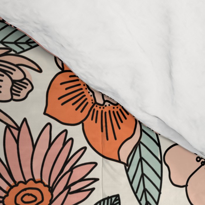 70s flowers - 70s, retro, spring, floral, florals, floral pattern, retro flowers, boho, hippie, earthy, muted Comforter Gallery Image 4