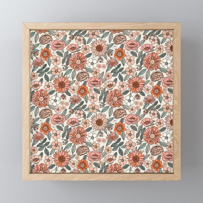 70s flowers - 70s, retro, spring, floral, florals, floral pattern, retro flowers, boho, hippie, earthy, muted Mini Art Print Gallery Image 1