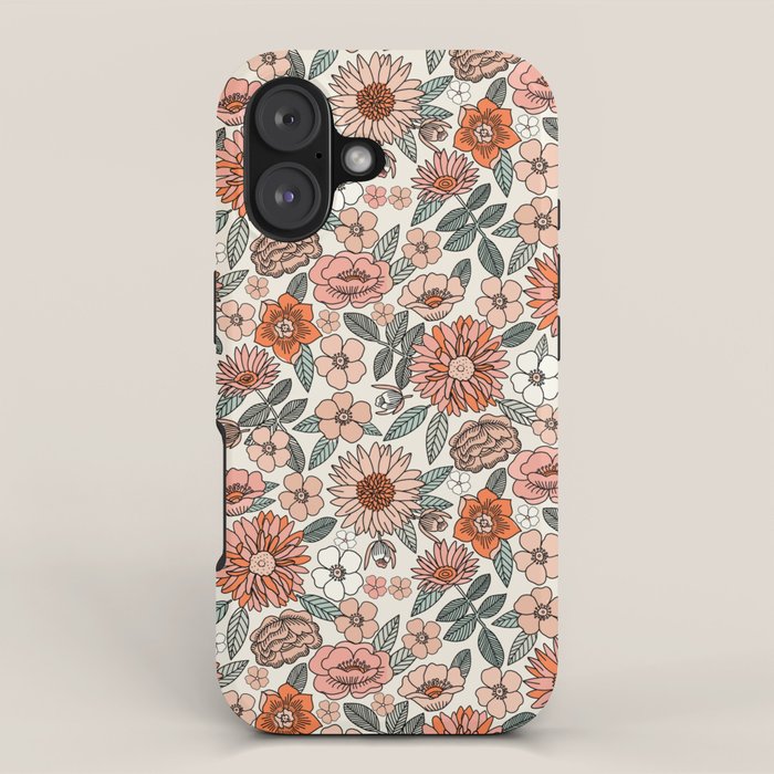 70s flowers - 70s, retro, spring, floral, florals, floral pattern, retro flowers, boho, hippie, earthy, muted iPhone Case Gallery Image 1