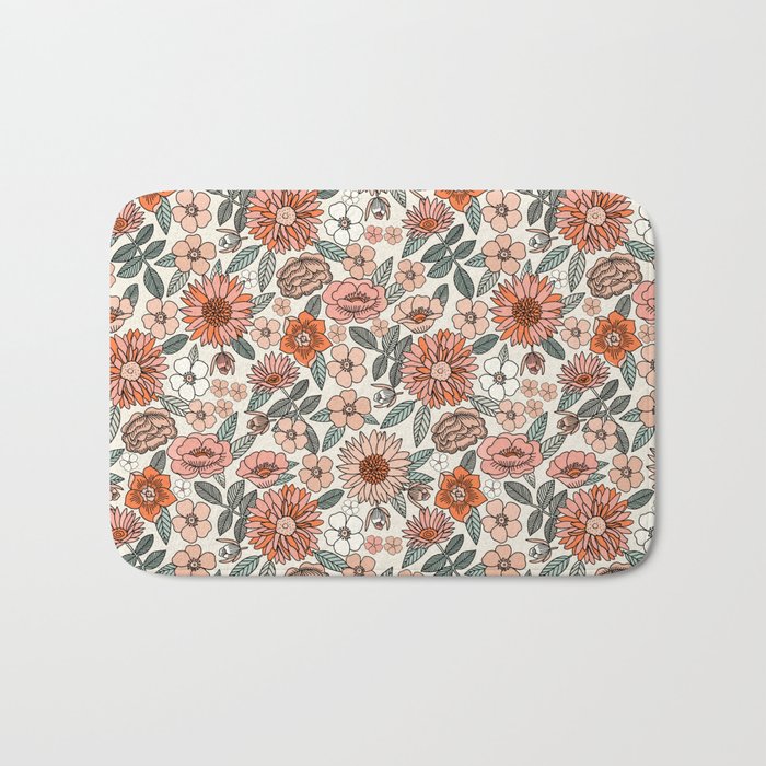 70s flowers - 70s, retro, spring, floral, florals, floral pattern, retro flowers, boho, hippie, earthy, muted Bath Mat Gallery Image 1
