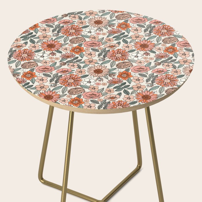 70s flowers - 70s, retro, spring, floral, florals, floral pattern, retro flowers, boho, hippie, earthy, muted Side Table Gallery Image 2