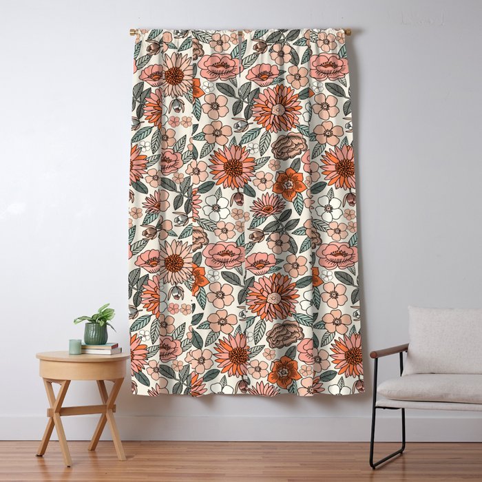 70s flowers - 70s, retro, spring, floral, florals, floral pattern, retro flowers, boho, hippie, earthy, muted Window Curtain Gallery Image 5