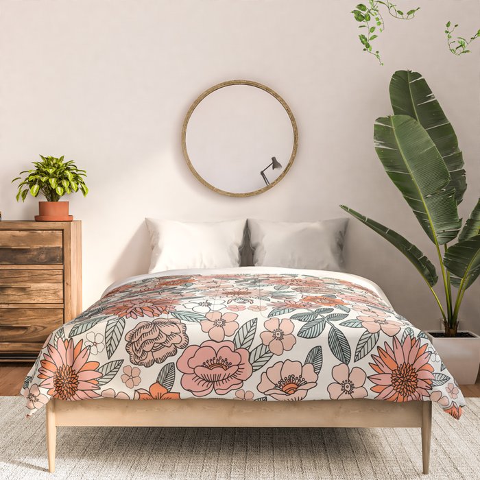 70s flowers - 70s, retro, spring, floral, florals, floral pattern, retro flowers, boho, hippie, earthy, muted Comforter Gallery Image 3