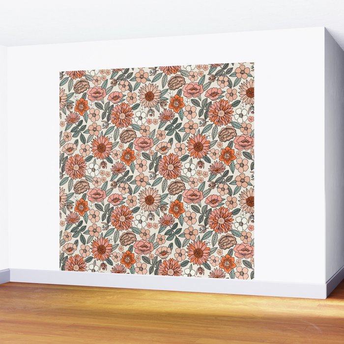 70s flowers - 70s, retro, spring, floral, florals, floral pattern, retro flowers, boho, hippie, earthy, muted Wall Mural Gallery Image 2