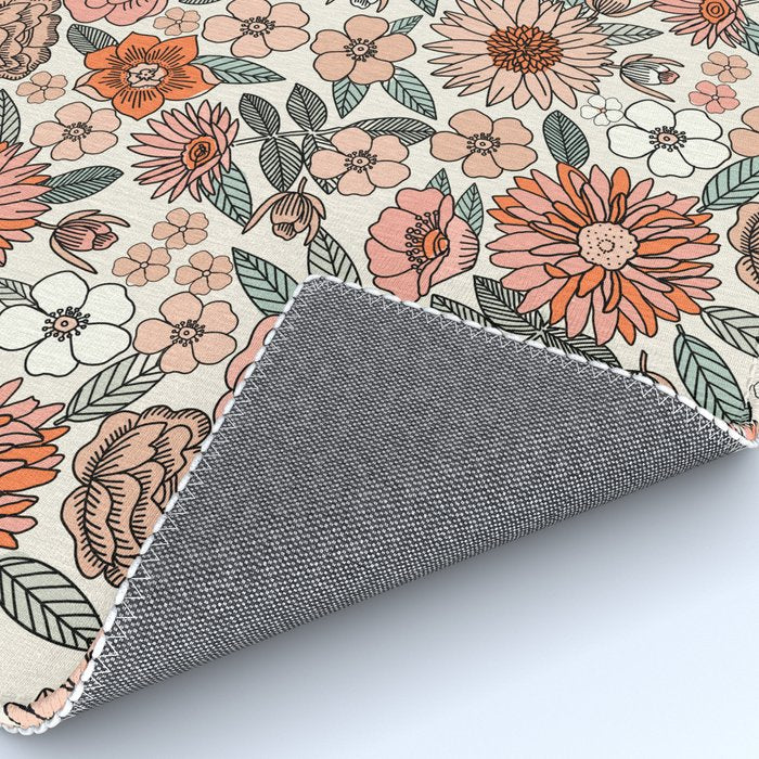 70s flowers - 70s, retro, spring, floral, florals, floral pattern, retro flowers, boho, hippie, earthy, muted Rug Gallery Image 4