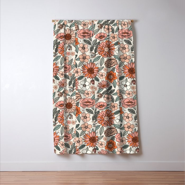 70s flowers - 70s, retro, spring, floral, florals, floral pattern, retro flowers, boho, hippie, earthy, muted Window Curtain Gallery Image 3