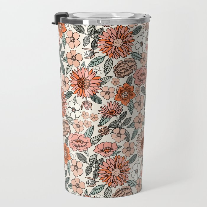 70s flowers - 70s, retro, spring, floral, florals, floral pattern, retro flowers, boho, hippie, earthy, muted Travel Mug Gallery Image 3