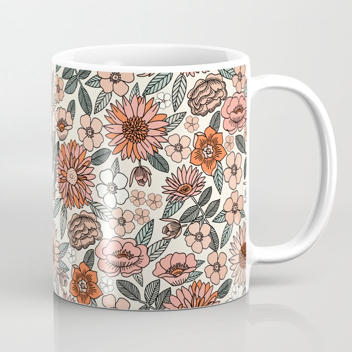 70s flowers - 70s, retro, spring, floral, florals, floral pattern, retro flowers, boho, hippie, earthy, muted Coffee Mug Gallery Image 1