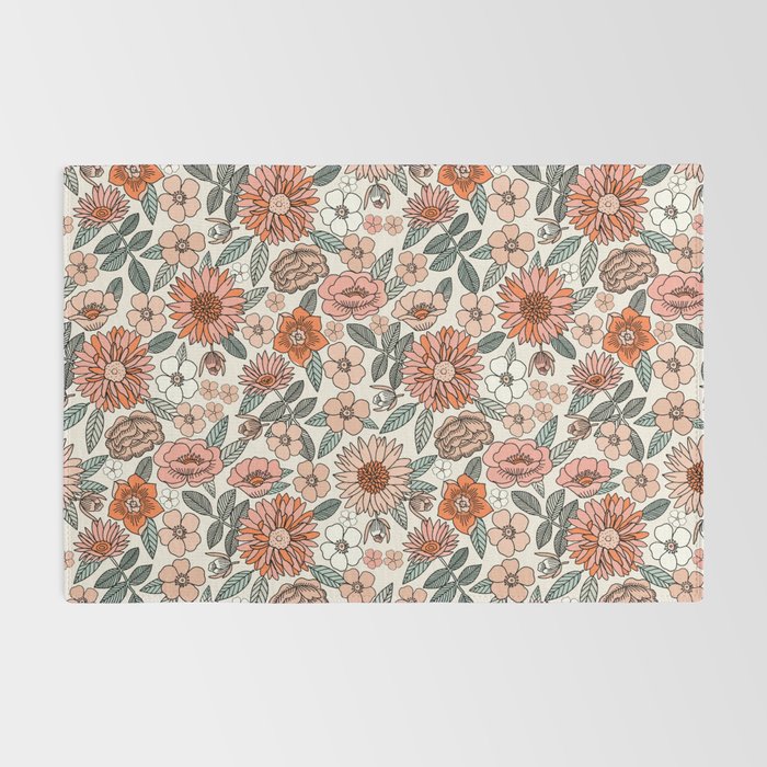 70s flowers - 70s, retro, spring, floral, florals, floral pattern, retro flowers, boho, hippie, earthy, muted Rug Gallery Image 2