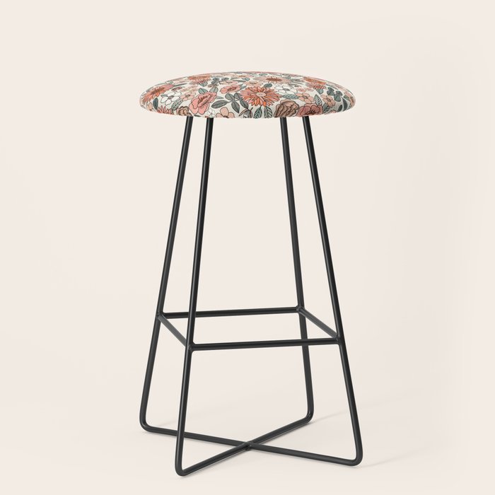 70s flowers - 70s, retro, spring, floral, florals, floral pattern, retro flowers, boho, hippie, earthy, muted Stool Gallery Image 1