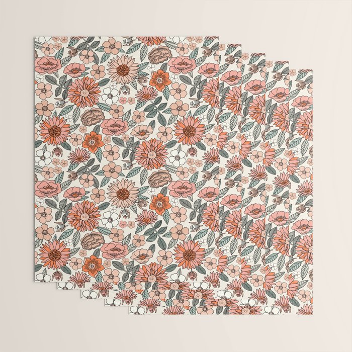 70s flowers - 70s, retro, spring, floral, florals, floral pattern, retro flowers, boho, hippie, earthy, muted Wrapping Paper Gallery Image 3