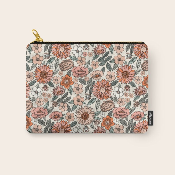 70s flowers - 70s, retro, spring, floral, florals, floral pattern, retro flowers, boho, hippie, earthy, muted Carry All Pouch Gallery Image 1