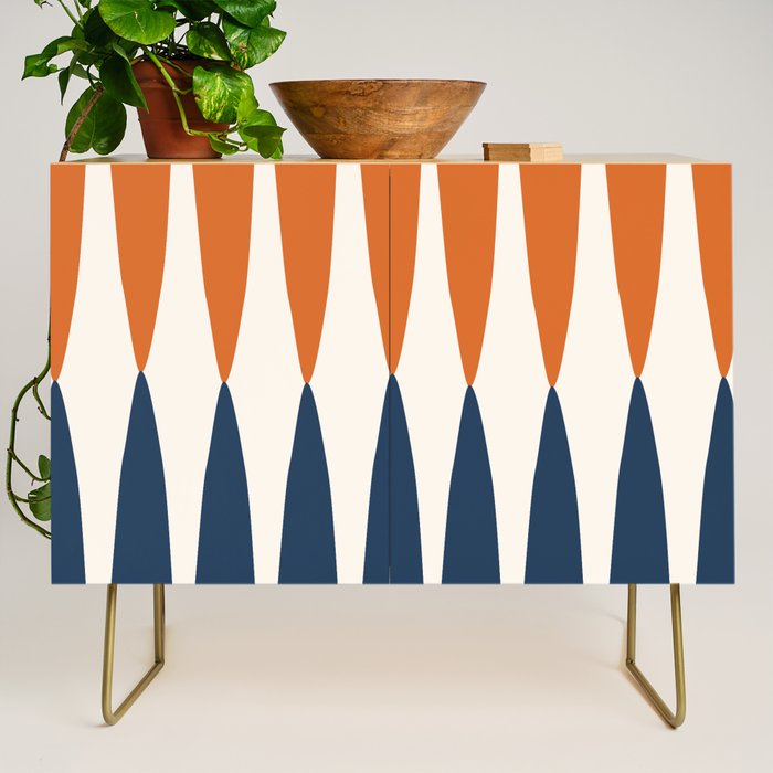 Abstract Shapes 106 Pattern in vintage Orange and Navy Blue  Credenza Gallery Image 1