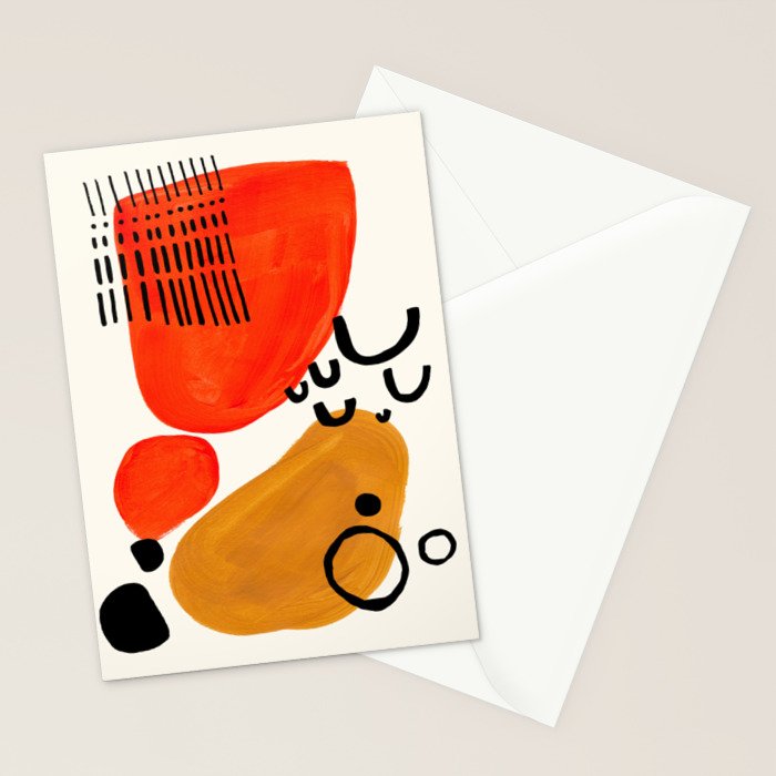 Fun Abstract Minimalist Mid Century Modern Yellow Ochre Orange Organic Shapes & Patterns Stationery Card Gallery Image 2