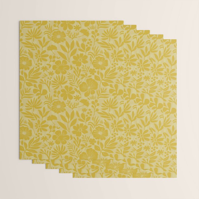 Charming Flower Shapes Warm Sunny Yellow Wrapping Paper Gallery Image 3