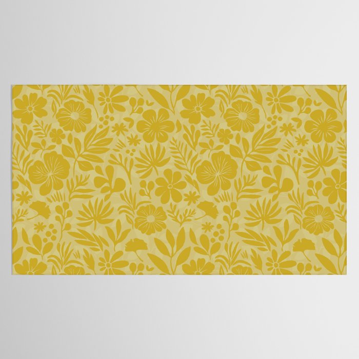 Charming Flower Shapes Warm Sunny Yellow Tablecloth Gallery Image 2