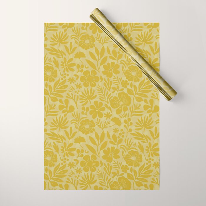 Charming Flower Shapes Warm Sunny Yellow Wrapping Paper Gallery Image 1