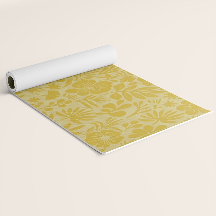 Charming Flower Shapes Warm Sunny Yellow Yoga Mat Gallery Image 2