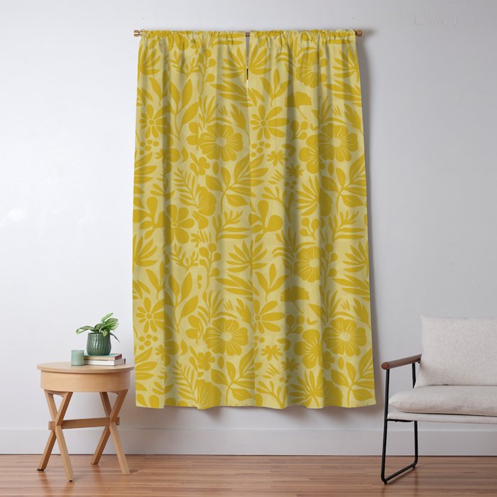 Charming Flower Shapes Warm Sunny Yellow Window Curtain Gallery Image 5