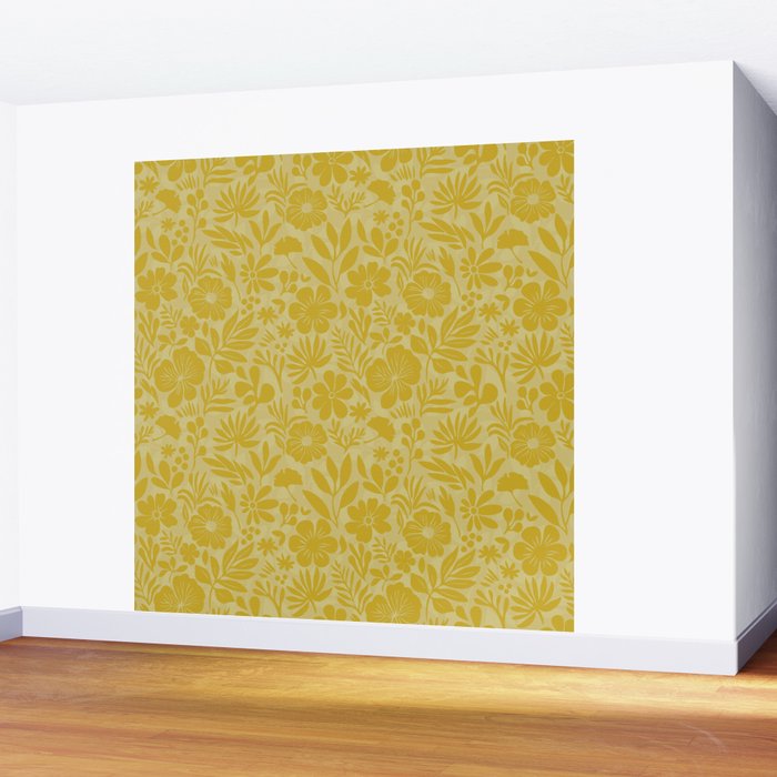 Charming Flower Shapes Warm Sunny Yellow Wall Mural Gallery Image 2
