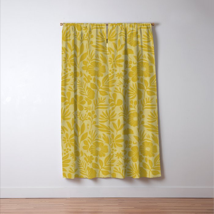 Charming Flower Shapes Warm Sunny Yellow Window Curtain Gallery Image 3