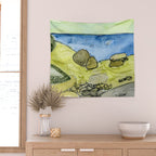 Flow - Modern Watercolor Nature Landscape Wall Tapestry Gallery Image 2