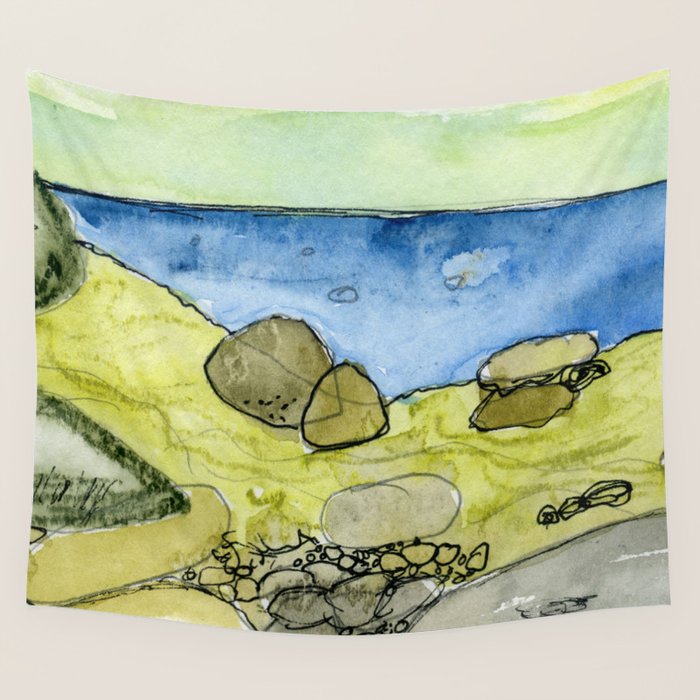 Flow - Modern Watercolor Nature Landscape Wall Tapestry Gallery Image 1