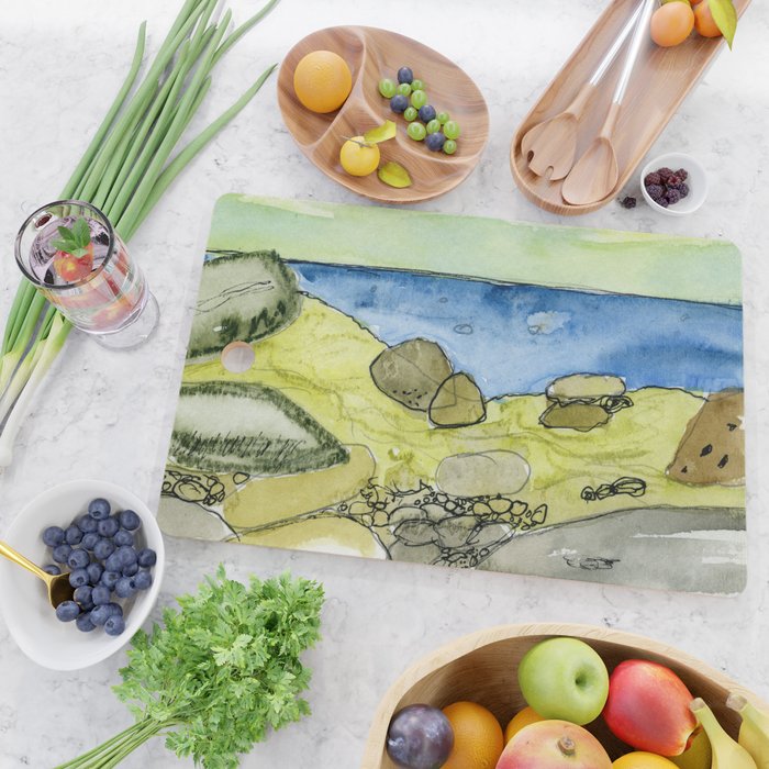 Flow - Modern Watercolor Nature Landscape Cutting Board Gallery Image 2