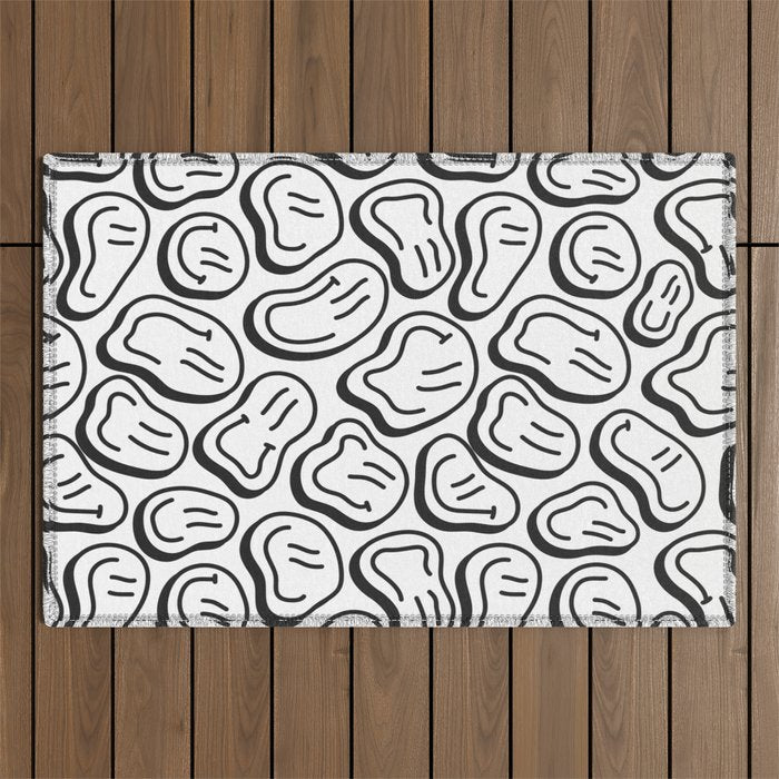 Black and white happy face pattern Outdoor Rug Gallery Image 1