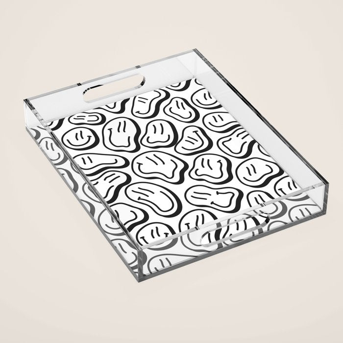 Black and white happy face pattern Acrylic Tray Gallery Image 1